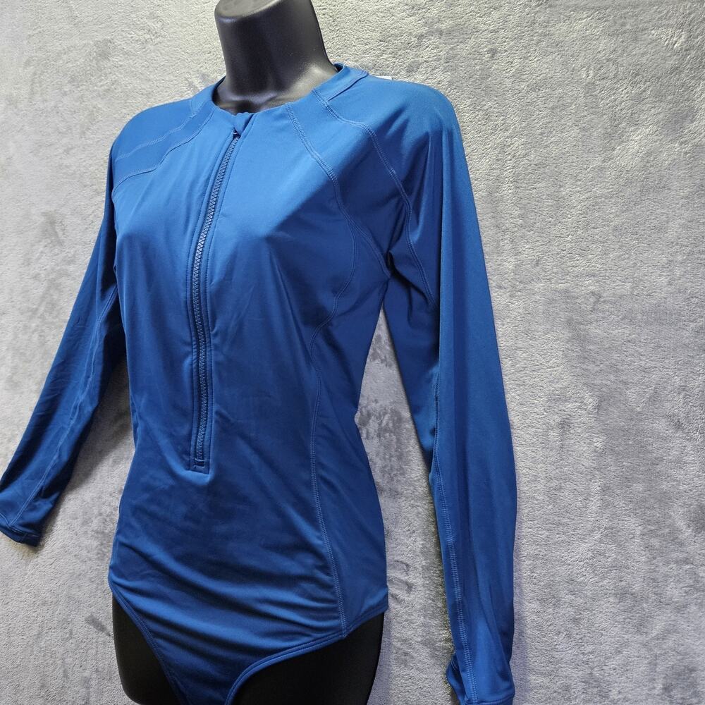 Athleta Sun Shield One Piece Rashguard Swimsuit NWT Women's Large Blue UPF 50+